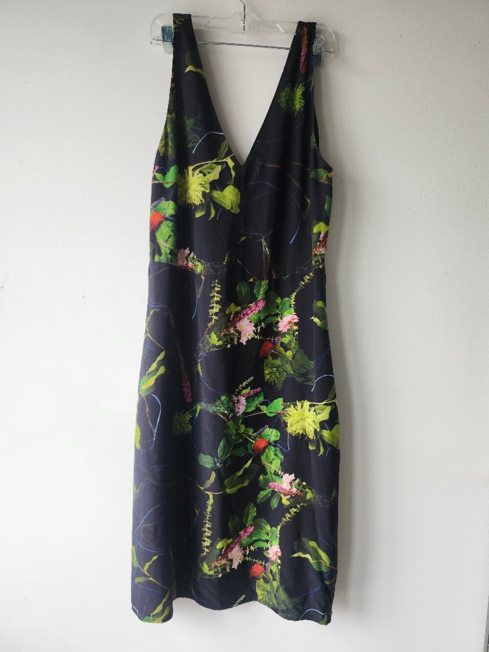 Babaton Silk Corey Midi Floral Black Silk Dress